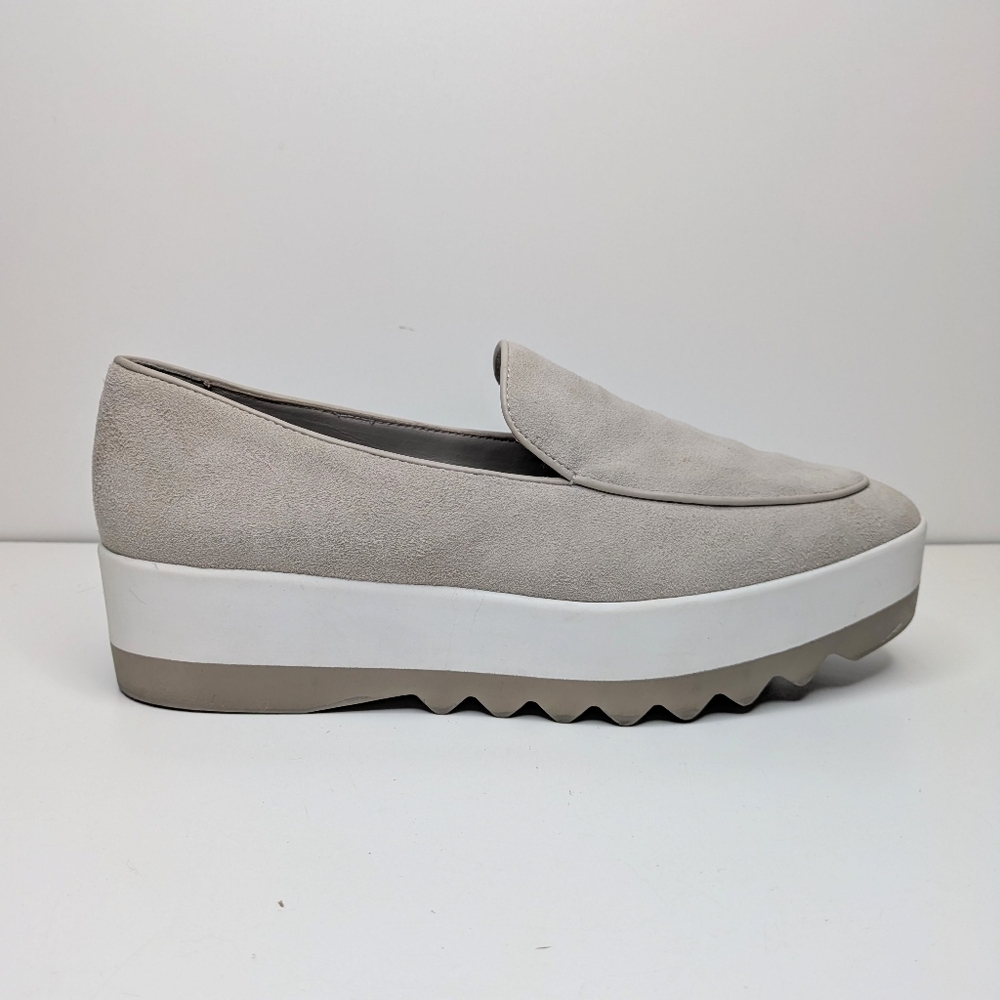 Donna Karan Suede Platform Loafers Taupe Gray Tan Women's Size 7.5